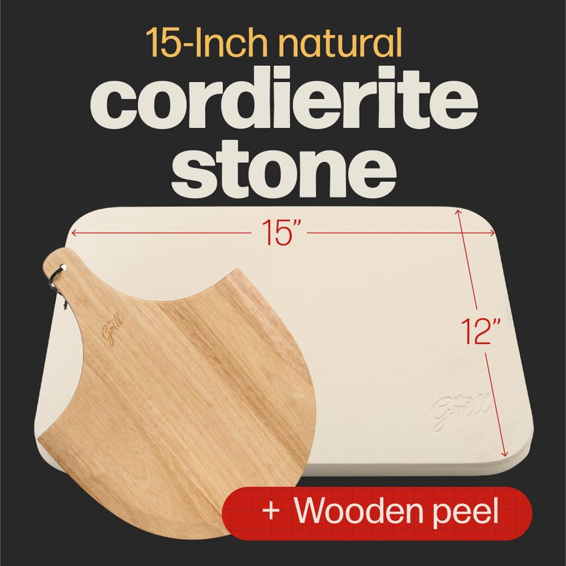 HANS GRILL PIZZA STONE | Rectangular Pizza Stone For Oven Baking & BBQ Grilling With Free Wooden Peel | Extra Large 15 x 12" Inch Durable Cordierite Cooking Stone. - Image 2